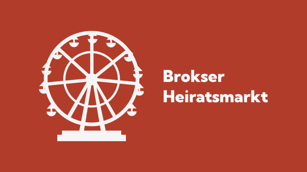 Schriftzug Brokser Heiratsmarkt und Riesenrad Icon auf roten Grund